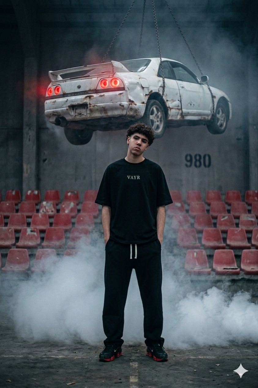VAYR Unit_01 Void Black Oversized Tee - Heavyweight Cotton Streetwear with Cinematic Industrial Background