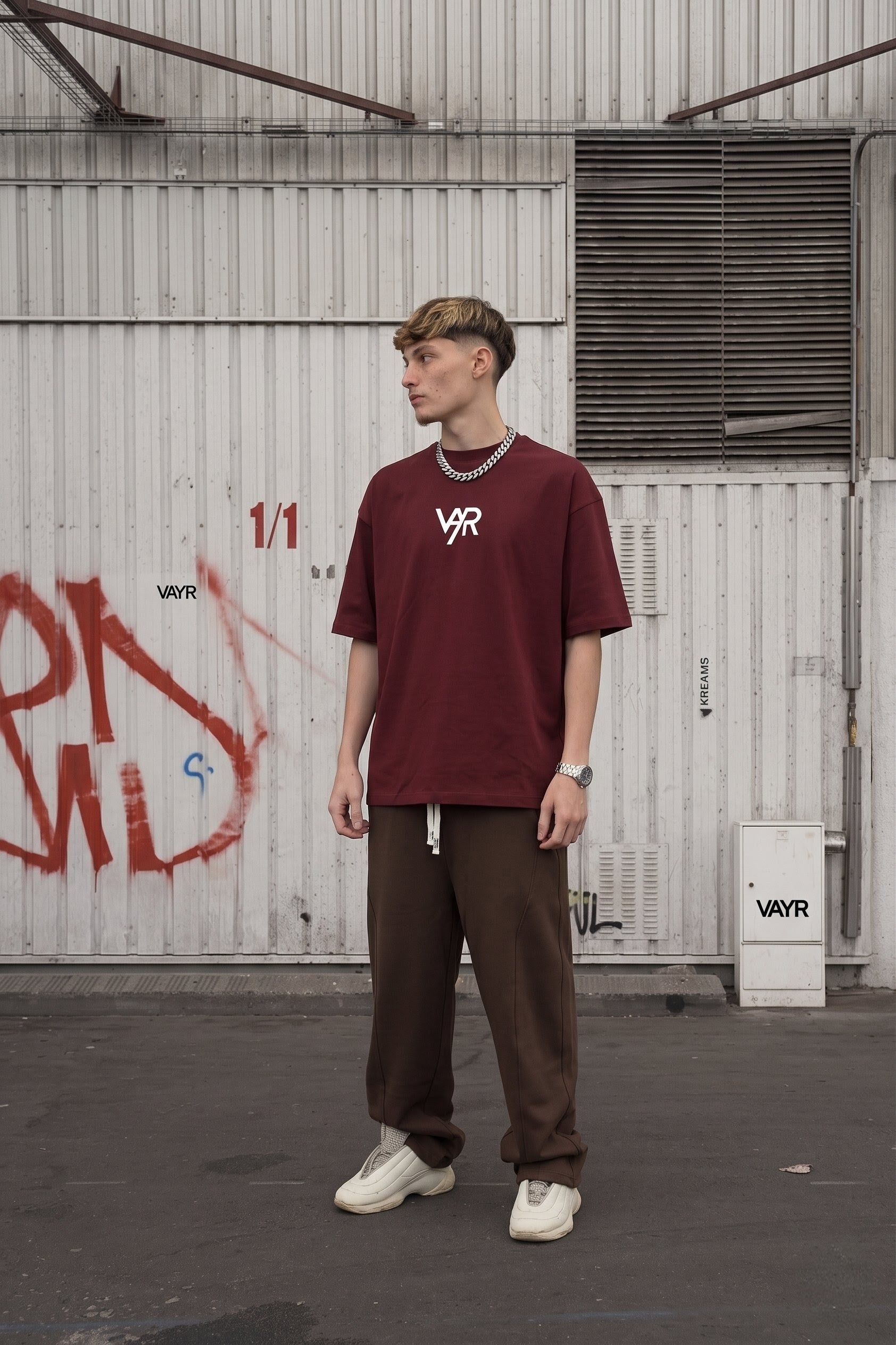 VAYR Unit_02 Eclipse Burgundy Oversized Tee - Minimalist High-Density Logo on Premium Streetwear