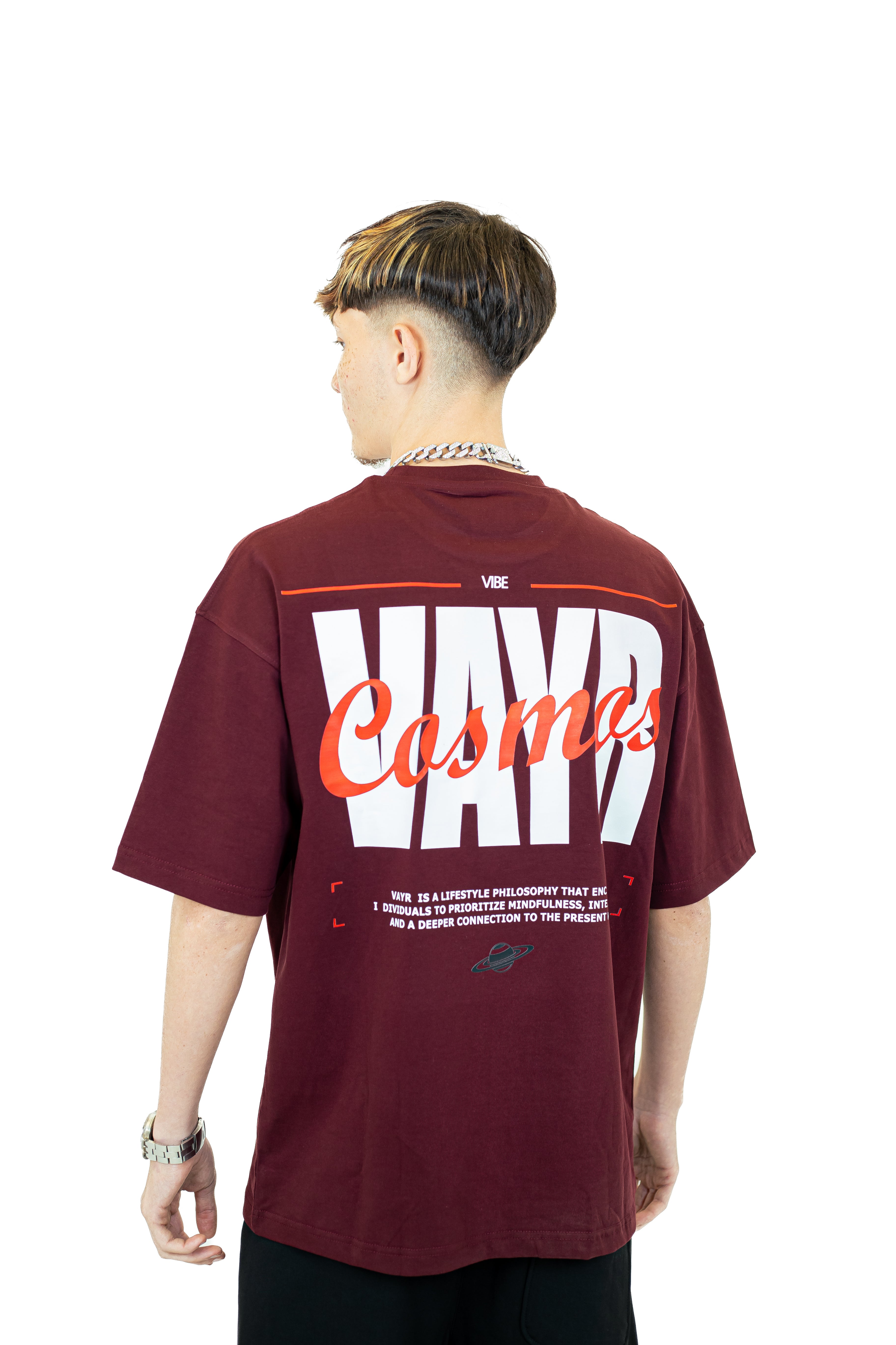 VAYR UNIT_02 Eclipse Burgundy Boxy Fit Tee - Back View Luxury Streetwear Drop 01 Void Protocol